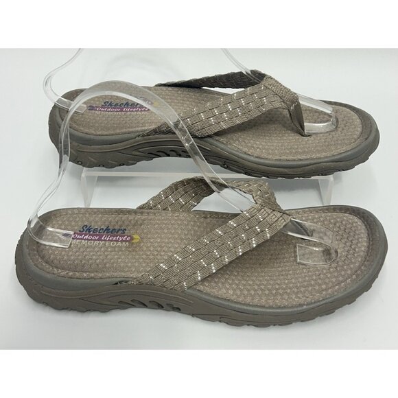 Skechers Reggae Womens 8 Sandals Flip Flops  Stir It Up Outdoor Lifestyle Taupe - Picture 1 of 9